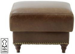 Heart of House - Argyll Studded - Leather Footstool - Tan